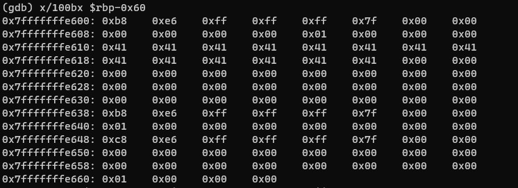 Stack Memory Layout from $rbp till $rsp